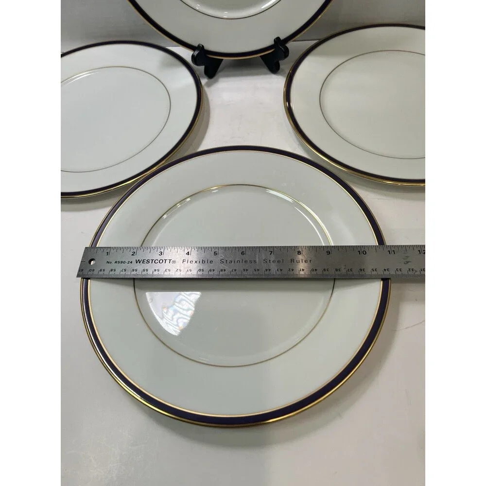 Lenox Oxford Annapolis Blue Bone China Gold Trim Dinner Plate Set Of 5